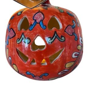 Martha‎ Stewart Ceramic Jack-O-Lantern Pumpkin Tea Light Holder Hand Painted New